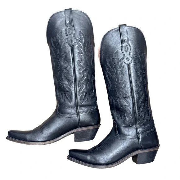 Old West Black Heeled Boots - Picture 3 of 9